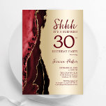 Gold Burgundy Red Agate Überraschung 30. Geburtsta Einladung<br><div class="desc">Dunkelburgundische Rot und Gold überraschen die Party Einladung zum 30. Geburtstag. Elegantes modernes Design mit Aquarellfarben-marmorgeode Hintergrund,  Imitats Glitzer Gold und Typografie Skript-Schriftart. Die trendige Einladungskarte eignet sich perfekt für eine stilvolle Damenfeier. Gedruckte Zazzle-Einladungen oder Sofortdownload digitaler Druckvorlage.</div>