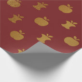 Gold Burgundy Red Wine Metallic Apple Bordeaux Geschenkpapier (Ecke)