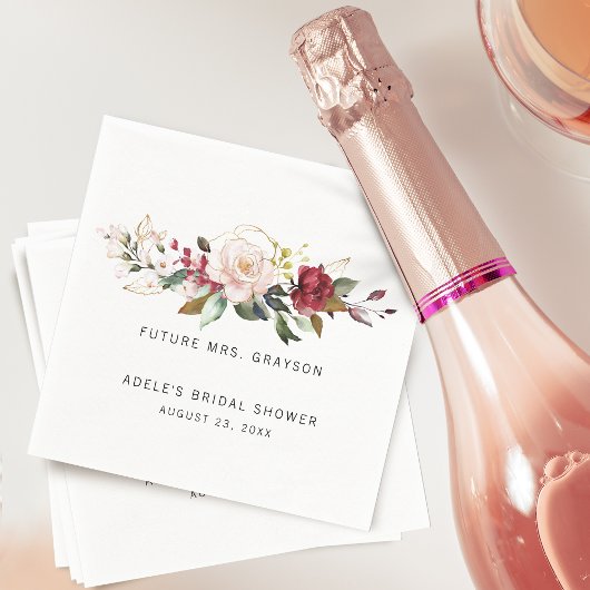 Gold Burgundy Rose Floral Bouquet Brautparty Serviette