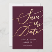 Gold Burgundy Script Typografie Save the Date (Vorderseite)