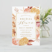 Gold Burnt Orange Terracotta Blume Brautparty Einladung (Stehend Vorderseite)