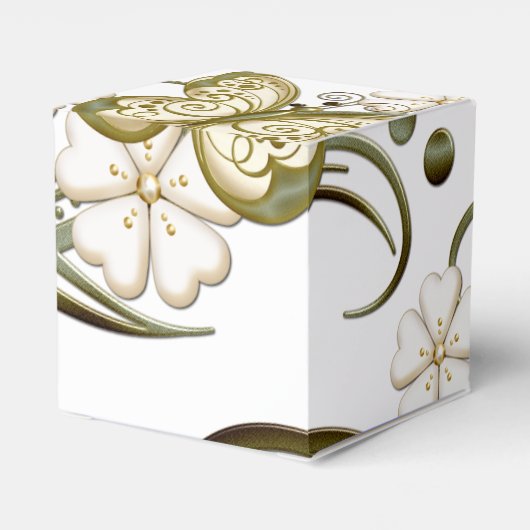 Gold Butterfells Floral Cube Favor Box Geschenkschachtel (Rückseite)