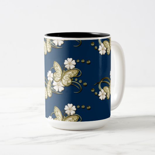 Gold Butterfells Muster Dekorative Tasse (VorderseiteRechts)