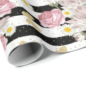 Gold Butterfells Rose Daisies Blumenmuster Geschen Geschenkpapier (Rolleneckpunkt)