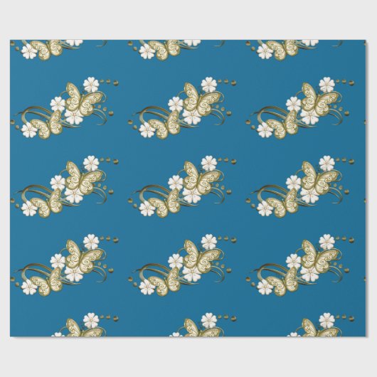 Gold Butterfels Blumenmuster Papier Geschenkpapier (Flach)