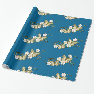 Gold Butterfels Blumenmuster Papier Geschenkpapier