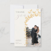 Gold Butterflies Boho Foto Arch Wedding Foto Dankeskarte (Vorderseite)