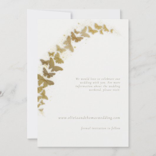 Gold Butterflies Boho Hochzeit 2 Fotos Rett Datum Einladung (Rückseite)