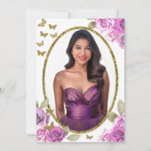 Gold Butterflies Pink Roses 18th Debut Birthday Einladung (Rückseite)