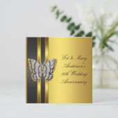 Gold Butterfly 50. Hochzeitsszenario-Party Einladung (Stehend Vorderseite)