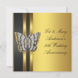 Gold Butterfly 50. Hochzeitsszenario-Party Einladung