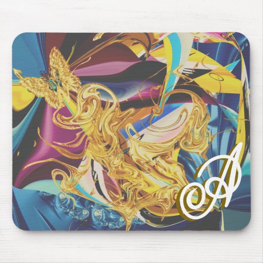 Gold Butterfly Antique Monogram Liquid Abstrakt Mousepad (Vorne)