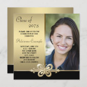 Gold Butterfly Black and Gold Foto Abschluss Einladung (Vorne/Hinten)