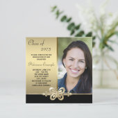 Gold Butterfly Black and Gold Foto Abschluss Einladung (Stehend Vorderseite)