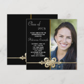 Gold Butterfly Black and Gold Foto Abschluss Einladung (Vorne/Hinten)