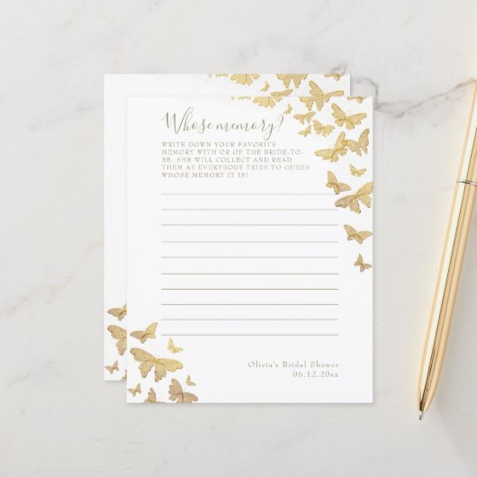 Gold Butterfly Brautparty mit Memory Game (Vorderseite/Rückseite Beispiel)
