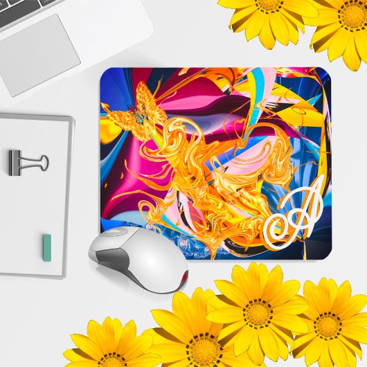 Gold Butterfly Bright Monogram Liquid Abstrakt Mousepad