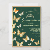 Gold Butterfly Emerald Green Quinceañera Einladung (Vorderseite)