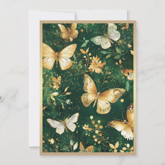 Gold Butterfly Emerald Green Quinceañera Einladung (Rückseite)