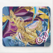 Gold Butterfly Fantasy Monogram Liquid Abstrakt Mousepad (Vorne)