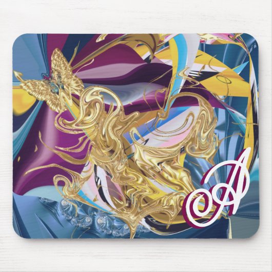 Gold Butterfly Fantasy Monogram Liquid Abstrakt Mousepad (Vorne)