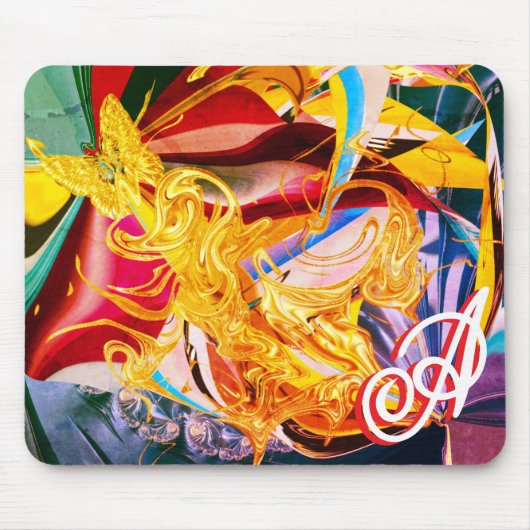 Gold Butterfly Fiery Monogram Liquid Abstrakt Mousepad (Vorne)