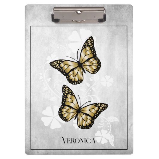 Gold Butterfly Floral Clipboard Klemmbrett (Vorderseite)