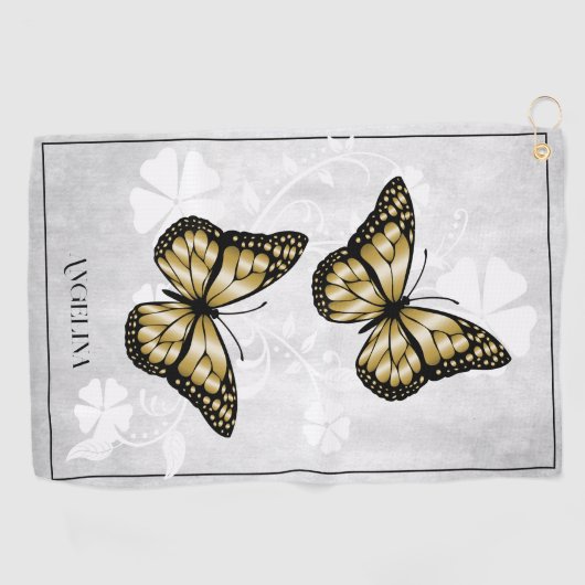Gold Butterfly Floral Golf Handtuch (Horizontal)