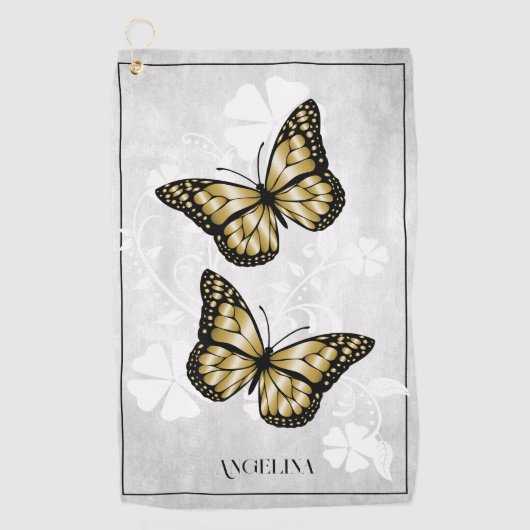 Gold Butterfly Floral Golf Handtuch (Vorderseite)
