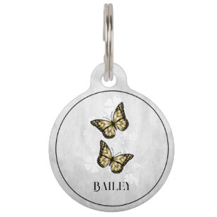 Gold Butterfly Floral Round Pen Tag Haustiermarke