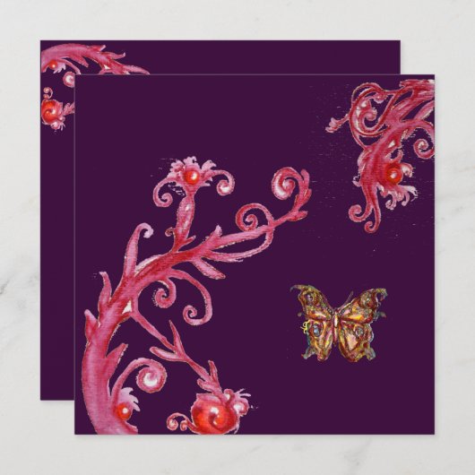 GOLD BUTTERFLY, hell rot, lila Einladung (Vorne/Hinten)