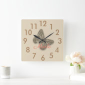 Gold Butterfly Hinzufügen Name Wall Clock Quadratische Wanduhr (Zuhause)