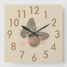 Gold Butterfly Hinzufügen Name Wall Clock Quadratische Wanduhr