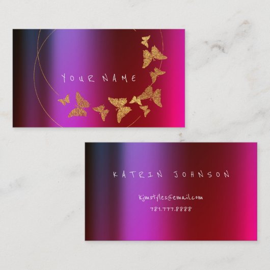 Gold Butterfly Influencer BLOGGER Holographic Visitenkarte (Vorne/Hinten)