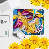 Gold Butterfly Jewel Tone Monogram Liquid Abstrakt Mousepad