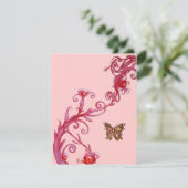GOLD BUTTERFLY , leuchtend rosa Einladung (Stehend Vorderseite)