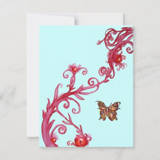 GOLD BUTTERFLY , leuchtend rot blau Einladung (Vorderseite)