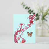 GOLD BUTTERFLY , leuchtend rot blau Einladung (Stehend Vorderseite)