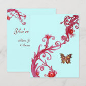 GOLD BUTTERFLY , leuchtend rot blau Einladung (Vorne/Hinten)