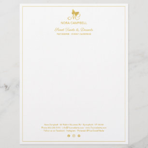 Gold Butterfly Monogram Social Media Kleine Grenze Briefbogen