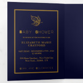 Gold Butterfly, Navy Blue Baby Duschsuite Dreifach Gefaltete Einladung (Innen Erste Seite)