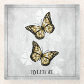 Gold Butterfly Personalisiert Glass Untersetzer (Vorderseite)