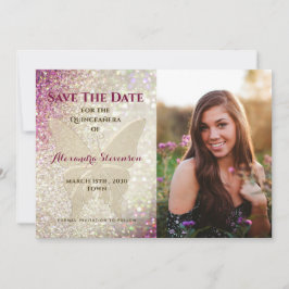 Gold Butterfly Quinceñera Save The Date
