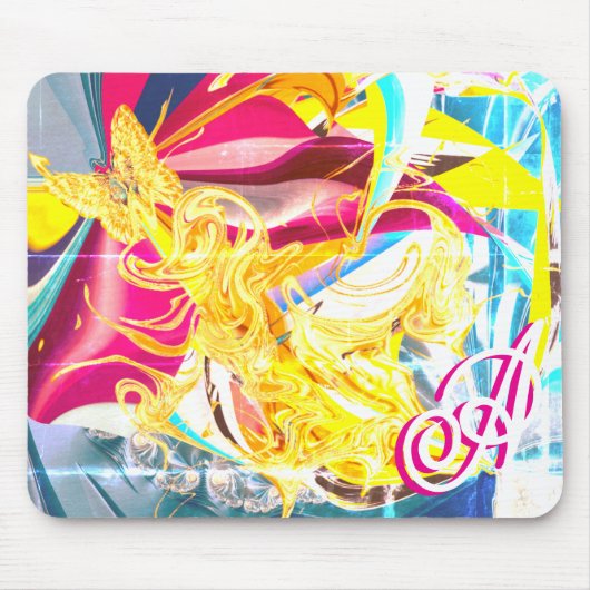 Gold Butterfly Retro Monogram Abstrakt Mousepad (Vorne)