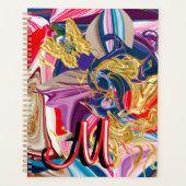 Gold Butterfly Rotes Monogramm Abstraktes Rotes Fl Planer (Vorderseite)