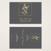 Gold Butterfly Save the Date Hochzeit MiniCard (Vorne & Hinten)