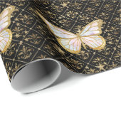 Gold Butterfly & Stars Wrapping Paper Geschenkpapier (Rolleneckpunkt)