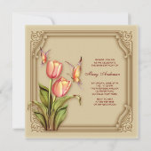Gold Butterfly Tulips Elegant 60. Geburtstagsparty Einladung (Rückseite)