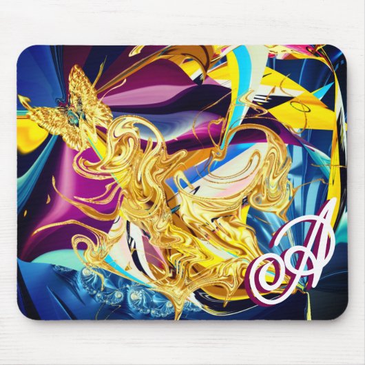 Gold Butterfly Vibrant Monogram Liquid Abstrakt Mousepad (Vorne)