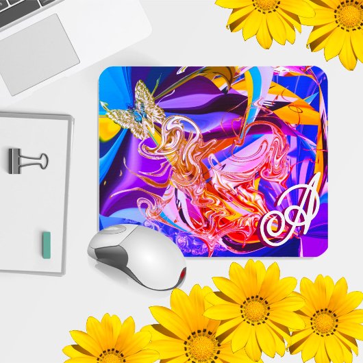 Gold Butterfly Vibrant Monogram Liquid Abstrakt Mousepad